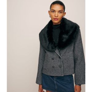 Reformation Scarlet Jacket in black houndstooth wool, size XS. NWT